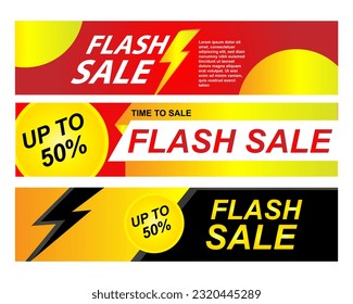 Flash sale Banner. Lightning bolt offer, flashes sales badge and trendy shopping offers vector illustration set