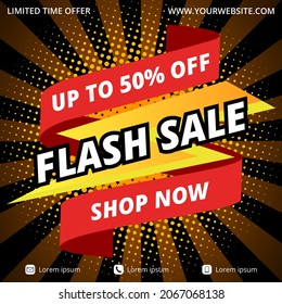 Flash sale banner with a lightning strike and ribbon illustration