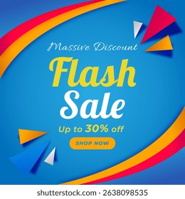 Flash Sale banner. Massive Discount. Up to 30% off. Shop Now. Flash Sales banner template design for social media and website ads. 30% Discount. Vector.