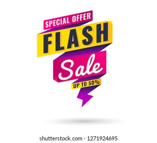Flash Sale banner Memphis style with geometric shapes. Sale background template create by vector