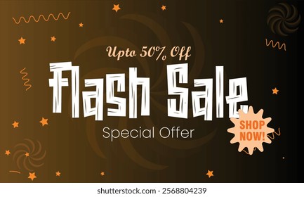 Flash sale banner for offer in brown and orange color use for show their offer to costumers on special occasions increase their sales and it is easy to use or edit. Moreover, it is ready to use.