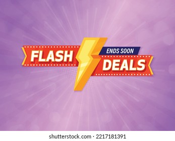 Flash Sale Banner on Purple Background. Special Discount Offer Flash Sale Campaign.