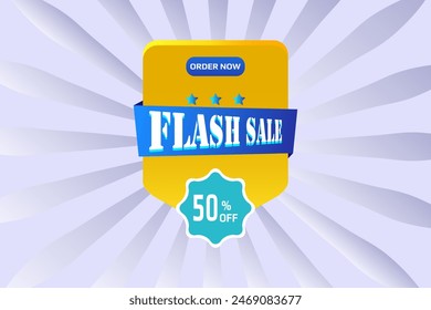 Flash sale banner or poster vector template design with 3D text flash sale 50% off shop now. Super hot big mega deal shopping offer banner for business advertisement or campaign for social media  