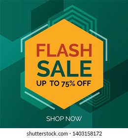 Flash sale banner. Promotion square banner on green background