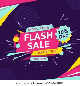 Bannière de vente flash sur fond violet avec jusqu'à 10% de réduction. Image vectorielle. 10 % de réduction. Temps Limité. Illustration. Offre spéciale. Achetez maintenant.