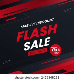 Flash Sale Banner mit rotem und schwarzem Hintergrund mit Rabatt bis zu 75%. Jetzt einkaufen. Flash Sales Banner Template Design für Social Media und Website. 75 % Rabatt. Massiver Rabatt.