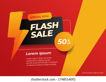 Flash sale banner red color and modern style with thunderbolt element design template for advertising and promotion your business and product.