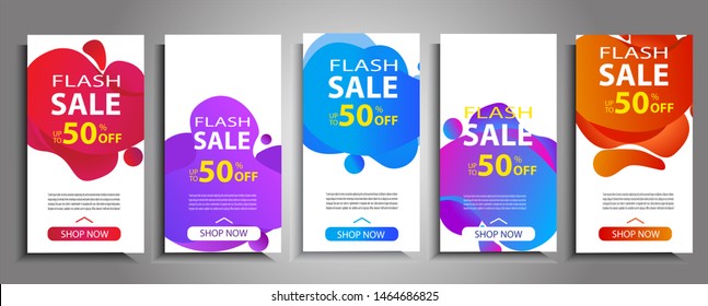 Flash sale banner set. Colorful halftone gradients.background modern template design for ads. Cool gradients. Future advertising template. Eps10. Vector