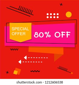 Flash Sale Banner Set Elements Vector Illustration | Red and Yellow