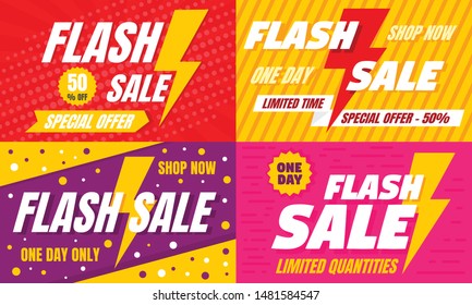 Flash sale banner set. Flat illustration of flash sale vector banner set for web design