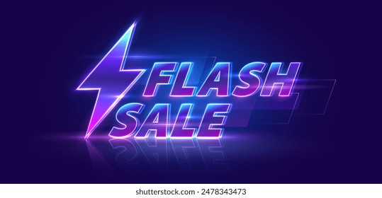 Flash sale banner with sparkling neon lights. Vector illustration for shopping day promotion, online shopping, special Offer coupon, voucher, banner template, websites, social media advertising.