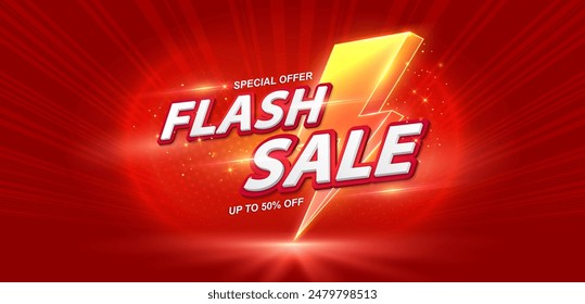 Flash sale banner with sparkling neon lights. Vector illustration for shopping day promotion, online shopping, special Offer coupon, voucher, banner template, websites, social media advertising.