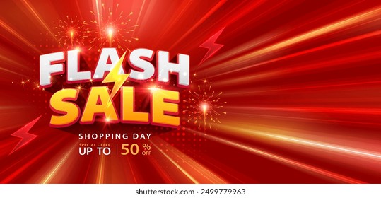 Flash sale banner with sparkling neon lights. Vector illustration for shopping day promotion, online shopping, special Offer coupon, voucher, banner template, websites, social media advertising.