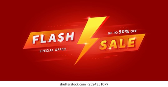 Flash sale banner with sparkling neon lights. Vector illustration for shopping day promotion, online shopping, special Offer coupon, voucher, banner template, websites, social media advertising.