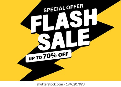 Flash Sale banner, special offer and sale. Shop now or this weekend only. Up to 50 or 60 or 70 off. Discount, mega sale. Vector illustration.