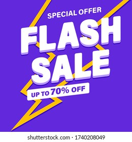 Flash Sale banner, special offer and sale. Shop now or this weekend only. Up to 50 or 60 or 70 off. Discount, mega sale. Vector illustration.