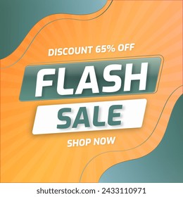Flash Sale Banner in Stylish Gradient Background with Discount 65% off. Shop Now. Vector Illustration.