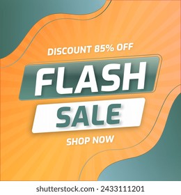 Flash Sale Banner in Stylish Gradient Background with Discount 85% off. Shop Now. Vector Illustration.