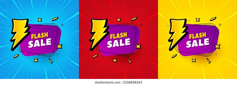 Flash sale banner. Sunburst offer banner, flyer or poster. Discount sticker shape. Coupon bubble icon. Flash sale promo event banner. Starburst pop art coupon. Special deal. Vector