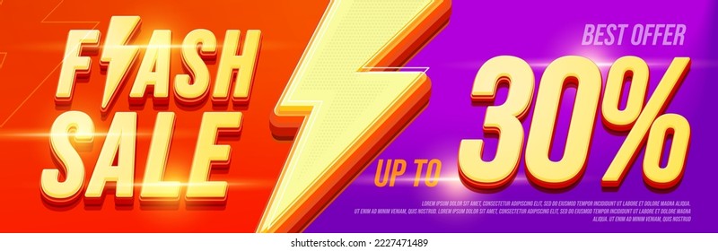 Flash sale banner template. Up to 30 percent price rebate best offer. Flash discount, flash sale promotion vector illustration