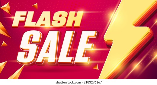 Flash sale banner template. Flash sale 3d banner, poster or website header vector illustration. Lightning bolt realistic design for flash sale discount promotion. Commercial marketing material