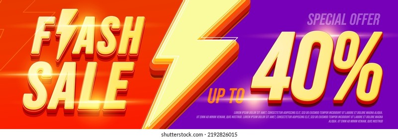 Flash sale banner template. Up to 40 percent price rebate special offer. Flash sale discount and price clearance promotion vector illustration