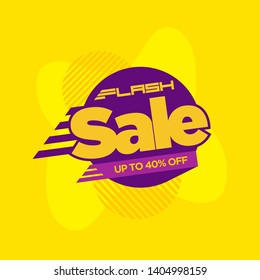 Flash Sale banner template design for business. Discount up to 40% off Banner Promotion Template isolated on yellow background. Vector illustration