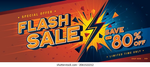 Flash Sale Banner Template design special offer discount 80% off, Shopping banner template, Abstract  Web Header template design for Sale and discount labels. Sale promotion poster design