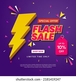 Flash sale banner template design. Abstract sale banner. Promotion banner design. 3d Vector illustration