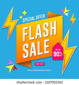 Diseño de plantillas de banner de venta en flash. Pancarta de venta abstracta. afiche de promoción. oferta especial hasta un 90% de descuento