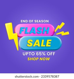 Flash sale banner template design for web or social media, Special offer discount up to 65% off. Shop Now. End of Season.