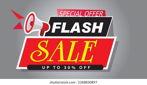 Flash sale banner template design for web or social media, Special offer discount up to 30% off.