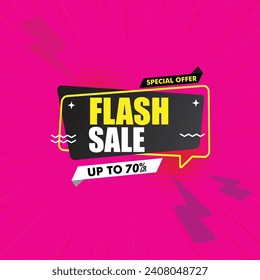 Flash sale banner template design for web or social media, Special offer discount up to 70% off, end of season limited time offer banner. vector illustration.