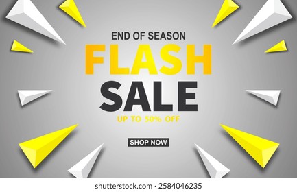 Flash Sale banner template design, discount up to 50%. Vector illustration.