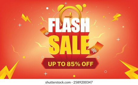 Flash Sale banner template design with geometric background, Big sale special offer up to 85% off. Super Sale, end-of-season special offer banner.