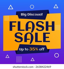 Flash sale banner template design with Big Discount. Up To 35% off. Vector illustration. Flash sale banner for online and offline ads. 35% off.