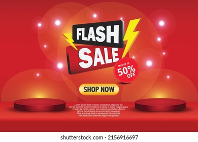 Flash sale banner template on red background.