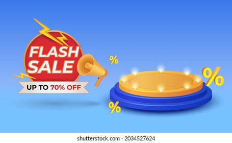 Flash sale banner template for special offer with podium