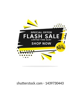 Flash sale banner template vector label shopping. Sale banner template design, up to 50%. Advertisement promotion banner. Vector illustration.