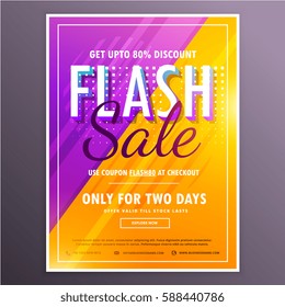 flash sale banner template vector design with bright purple and yellow colors