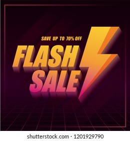 Flash Sale banner with thunder in cyber punk style. Vector illustration
