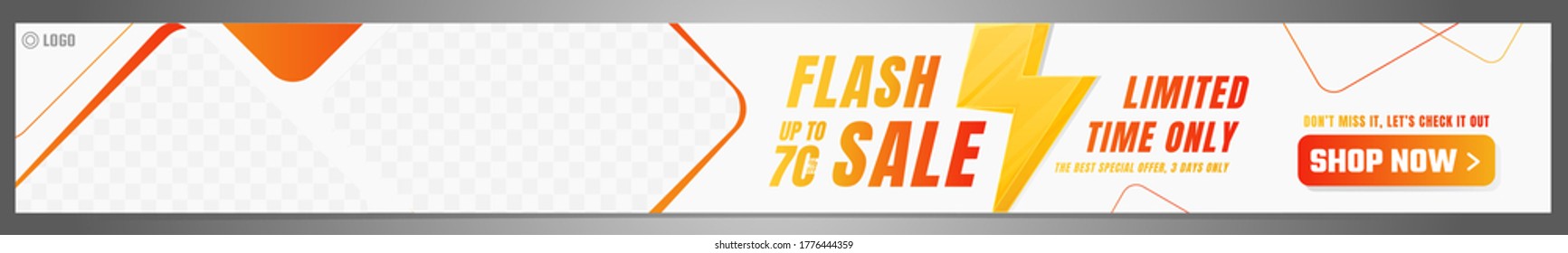 Flash Sale Banner With Thunder Sign And Space For Your Image. Standard Size For Leader Board. Vector Illustration