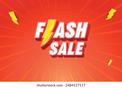 Flash Sale Banner With Thunder Sign On Red Background. Special Shopping Offer Campaign. Retro Style Design Vector Illustration.