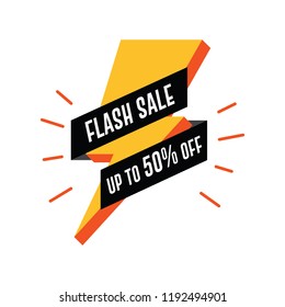 Flash Sale Banner with Thunderbolt. Up to 50% Off