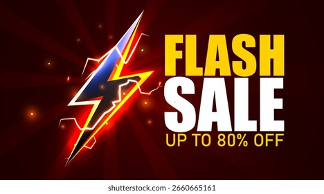 Anuncio de la venta del flash con el rayo. Ilustración vectorial