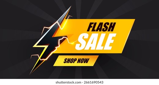 Banner de venda flash com raio. Ilustração vetorial