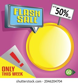 Vector de banner de venta en flash, con grabado en 3d de estilo dorado, para banner de promoción de descuento en marketing de medios sociales o sitio web. se pueden reemplazar las palabras de la pancarta vectorial
