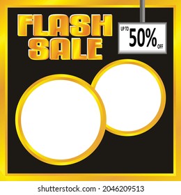 Vector de banner de venta en flash, con grabado en 3d de estilo dorado, para banner de promoción de descuento en marketing de medios sociales o sitio web. se pueden reemplazar las palabras de la pancarta vectorial