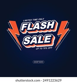 Flash Sale banner vector design Flash Sales Text with thunder Shopping poster template design for website, social media advertisement, Special Offer Flash Sale campaign discount price Blue color