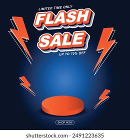 Flash Sale banner vector design Flash Sales Text with thunder and podium Shopping poster template design, social media advertisement, Special Offer Flash Sale campaign discount price  Blue color